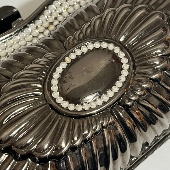 Metallic Chrome Silver Gray Diamond Rhinestone Hard Shell Metal Bag Chain Strap - Picture 11 of 16